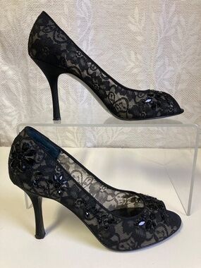 Alfani Black Lace Peep Toe Pumps Size 10